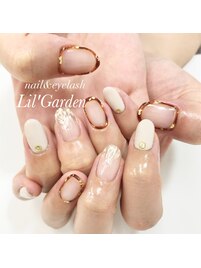 囲みべっ甲×凹凸ミラーネイル