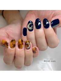 べっ甲×ネイビーアシンメトリー