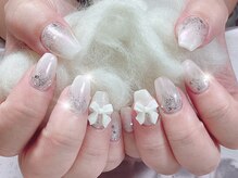 ハッピービューティー(Happy Beauty)/ピンクオーロラなリボンネイル