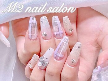 エムズ ネイルサロン(M2)/クリアチェックパープルネイル