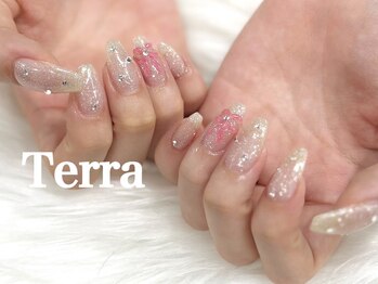 ネイルサロン テラブルー 渋谷店(Terra Blue)/キラキラ　ぷっくりリボンネイル