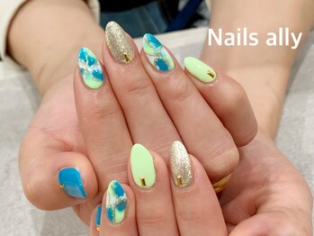 ネイルズアリー 立川店(Nails ally)/ソフトネオン×タイダイ×ラメ