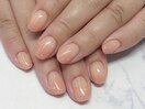 桃ネイル 水滴 ニュアンス