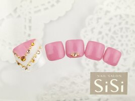 【FOOT】ピンク＆ビジューネイル