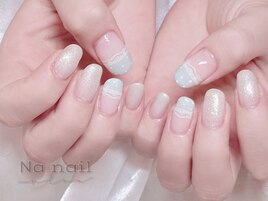 水色ネイル/レース/ドット