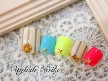スタイリッシュネイルズ(Stylish Nails)/フット☆ボーダー&ネオン