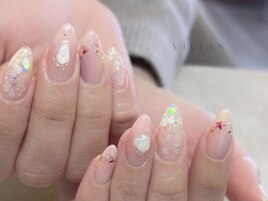 桜ネイル　押し花