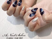 エーネイルサロン プラーカ本店(A-Nail Salon)/　ネイビー個性的アート