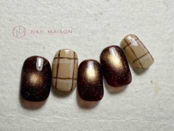 ネイルメゾン 梅田(NAIL MAISON)/ブラウンマグネットチェック