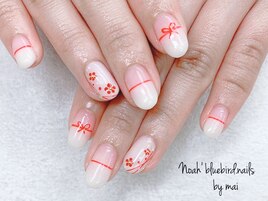 花＆リボンの和柄ネイル