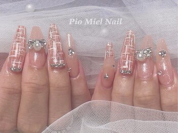 ピオミエルネイル 新宿(pio miel nail)/ヌーディーピンク×ツイード