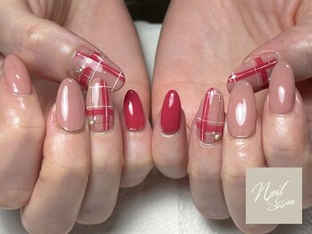 ネイルセッション(nail session)/ピンクベージュの大人チェック