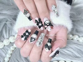 黒ピンク　長さだしスカルプ