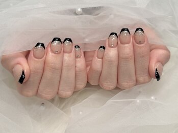 エイト ネイル 渋谷駅前店(eight nail)/フラッシュ×黒フレンチ