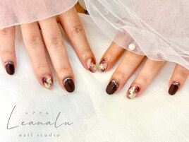 秋色ネイル ボルドー ゴールド