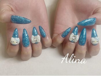 エリナネイルサロン池袋(Alina Nail Salon)/青ラメワンカラー