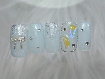 ネイルメゾン 渋谷店(NAIL MAISON)/ワンホンうるうるリボン￥7000