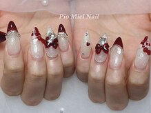 ピオミエルネイル 新宿(pio miel nail)/ボルドーレッド×リボンパーツ