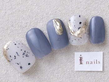 アイネイルズ 三宮店(I nails)/くすみブルーダルメシアン¥7000