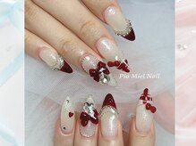 ピオミエルネイル 新宿(pio miel nail)/ボルドーレッド×リボンパーツ