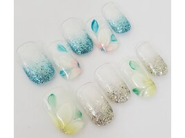 ラメグラデーション＋お花アート