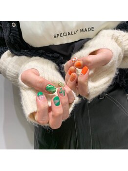 マッシュ abeno店(MASHU)/green×orange nail