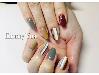 くすみカラーアートネイル♪