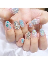 水色　くま　リボン　埋め尽くし