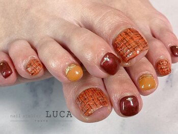 ネイルアトリエルカ(nail atelier LUCA)/W-454 オレンジツイードネイル