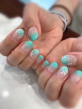 ハーティーネイル hearty nail 溝の口店/ブルーネイル/ボタニカルネイル