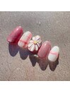 チェック×ぷっくりお花