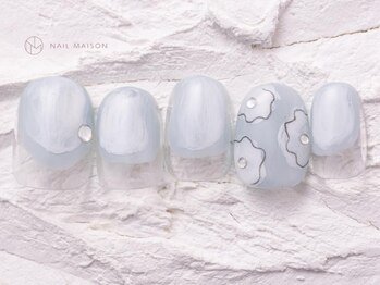 ネイルメゾン 渋谷店(NAIL MAISON)/もやもや水色落書き花￥5800