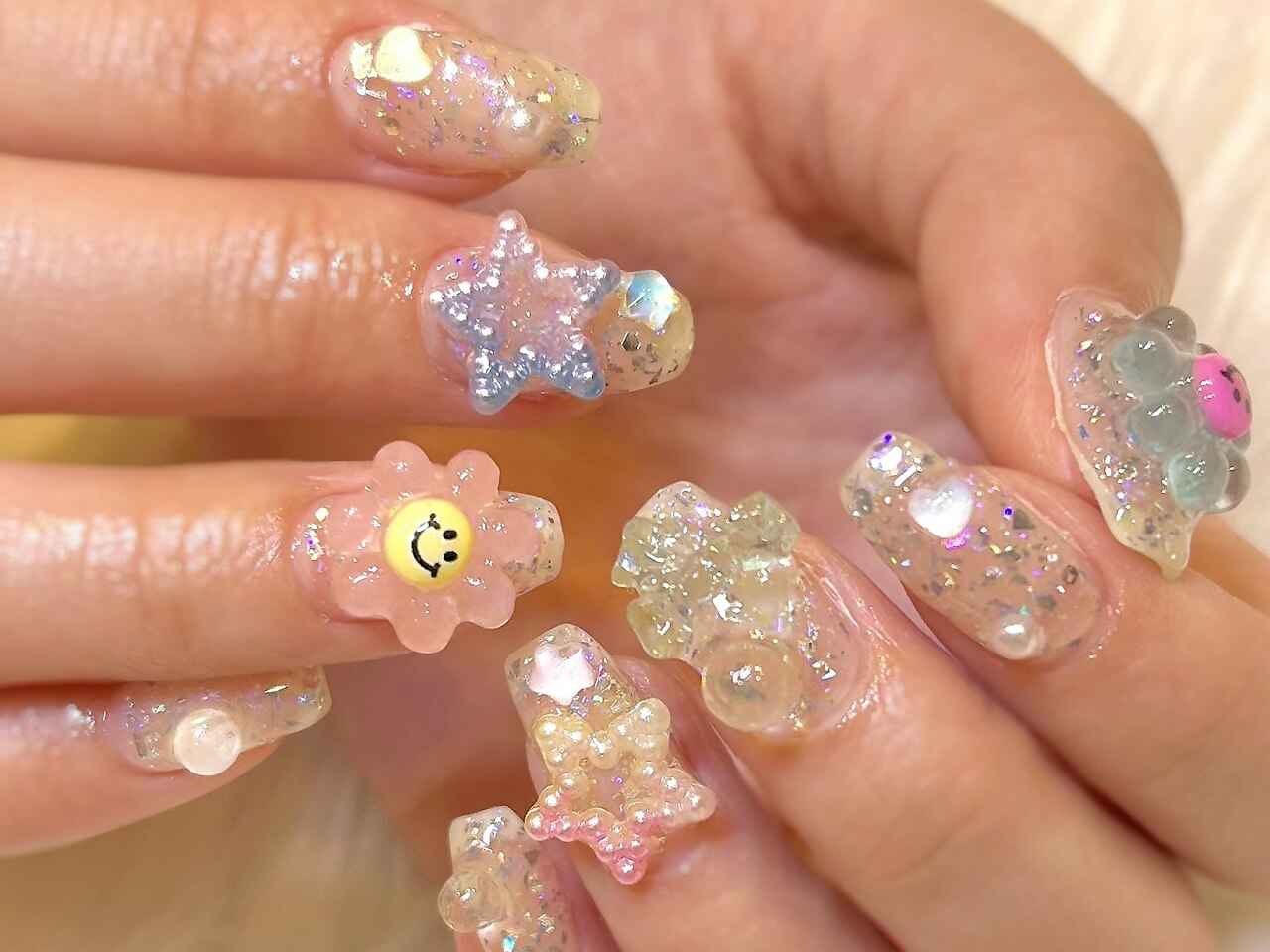 ネイルチップ 量産型 緑 グリーン キラキラ 推しネイル ゴテゴテ #22