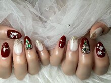 冬ネイル/ボルドーネイル/長さだし/クリスマスネイル