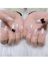 ラ レオ ネイル(La Leo Nail)/キラキララメ×黒リボン♪