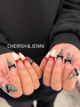 チェック×リボンネイル