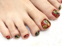 ネイルサロン ジュネイル(NAIL SALON JUNAIL)/FOOT赤黒×和柄ホイル