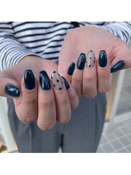 ミントリーフ バイ リート(Mint leaf by Reat)/ネイビー×ビジュー風