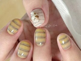 立体わんこ×秋色ボーダーネイル
