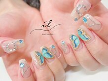 イル 神戸店/ブルー×蝶×月ネイル
