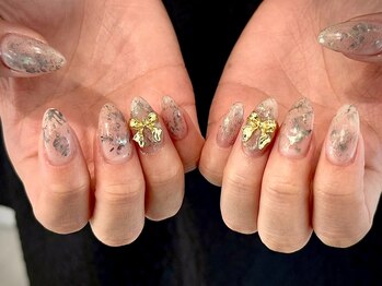 ヌル ネイル 堀江(NURU NAIL HORIE)/クリアニュアンス+リボンネイル