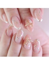 ピオニーネイル(peony nail)/3Dリボン　ガラスフレンチ