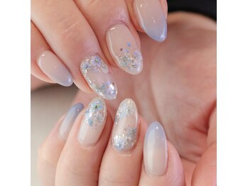 ピオニーネイル(peony nail)/爽やかブルー　押し花