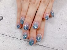 ネイル ビューティーマジック 葛西本店/ブルーラメグラデーションネイル