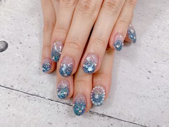 ネイル ビューティーマジック 葛西本店/ブルーラメグラデーションネイル