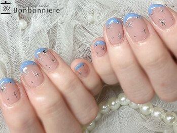 ネイル ボンボニエール 京阪シティモール天満橋店(Nail bonbonniere)/フレンチネイルに手描きの星☆