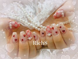 シースルー赤チェックネイル