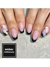 アンバー(amber)/【FUMINO担当】黒フレンチ×花