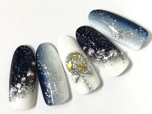 コルン/縦グラ・ネイビー・冬ネイル