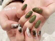 ネイルズアリー 立川店(Nails ally)/マーブル×くすみグリーン